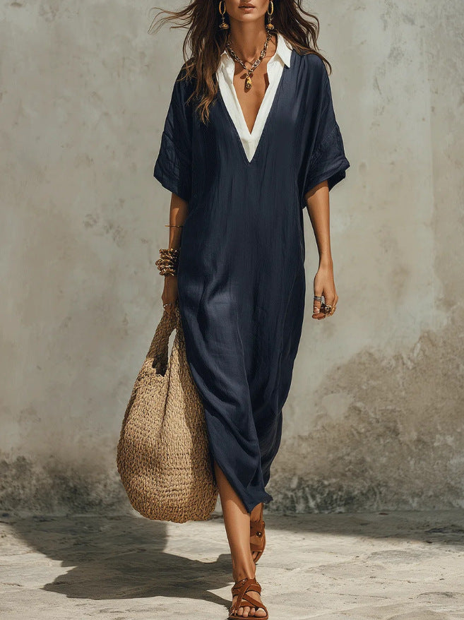 New Casual Bohemian Style Deep V-Neck Long Skirt