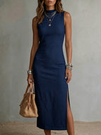 Women's Stand-collar Cotton-linen Vest Dress
