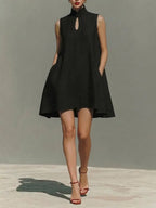 Modern Qipao-Inspired Linen Shift Dress