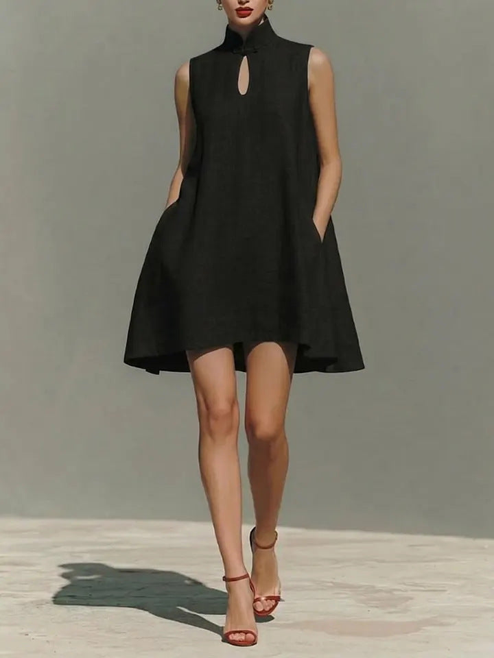Modern Qipao-Inspired Linen Shift Dress