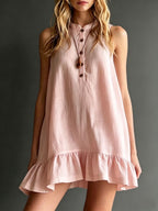 Effortless Sleeveless Ruffle Hem Shift Dress – Relaxed Linen Blend Style