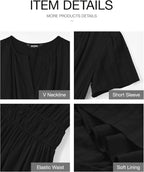 Womens Summer Lightweight Short Sleeve V Casual Midi Maxi Dresses