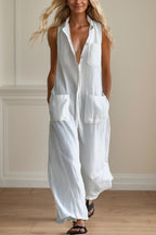 Sleeveless Solid Color Round Neck Jumpsuit