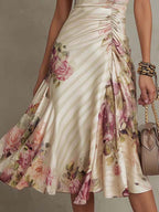 Elegant Vintage Floral Chiffon Midi Dress