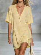 Effortless Chic Linen-Blend V-Neck Shirt Dress