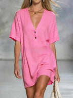 Effortless Chic Linen-Blend V-Neck Shirt Dress
