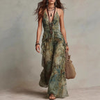 Ethereal Sage Watercolor Ruffled Dress