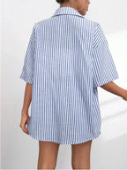 Caitlin Striped Button Up Shirt and Shorts Set