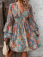Bohemian Paisley Floral Bell Sleeve Dress