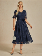 Sheer Sleeve V-Neck Floral Dress