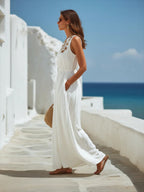 Santorini Embroidered One-Shoulder Maxi Dress