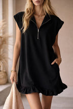 Solid Color Loose Sleeveless Pocket Casual Ruffle Mini Dress