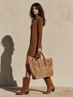 Women's Half‑Zip Suede Shift Dress For Western Casual Outing