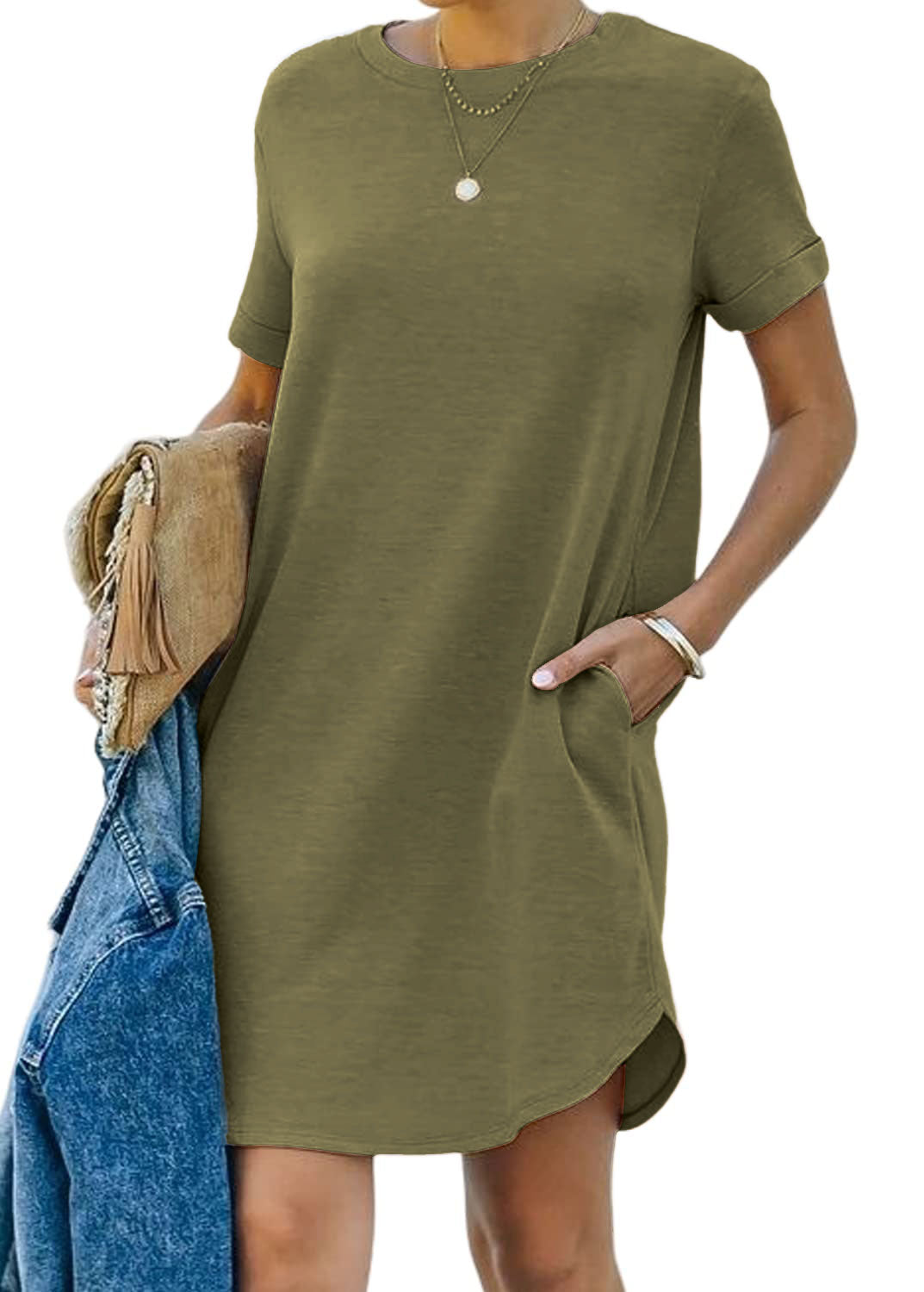 🔥Women's Casual Short Sleeve T Shirt Dress Basic Dresses with Pockets(Buy 2 Free Shipping)
