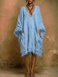 Bohemian Loose-fit Frayed Linen And Cotton Dress