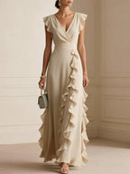 Flutter Sleeve Ruffle Maxi Dress