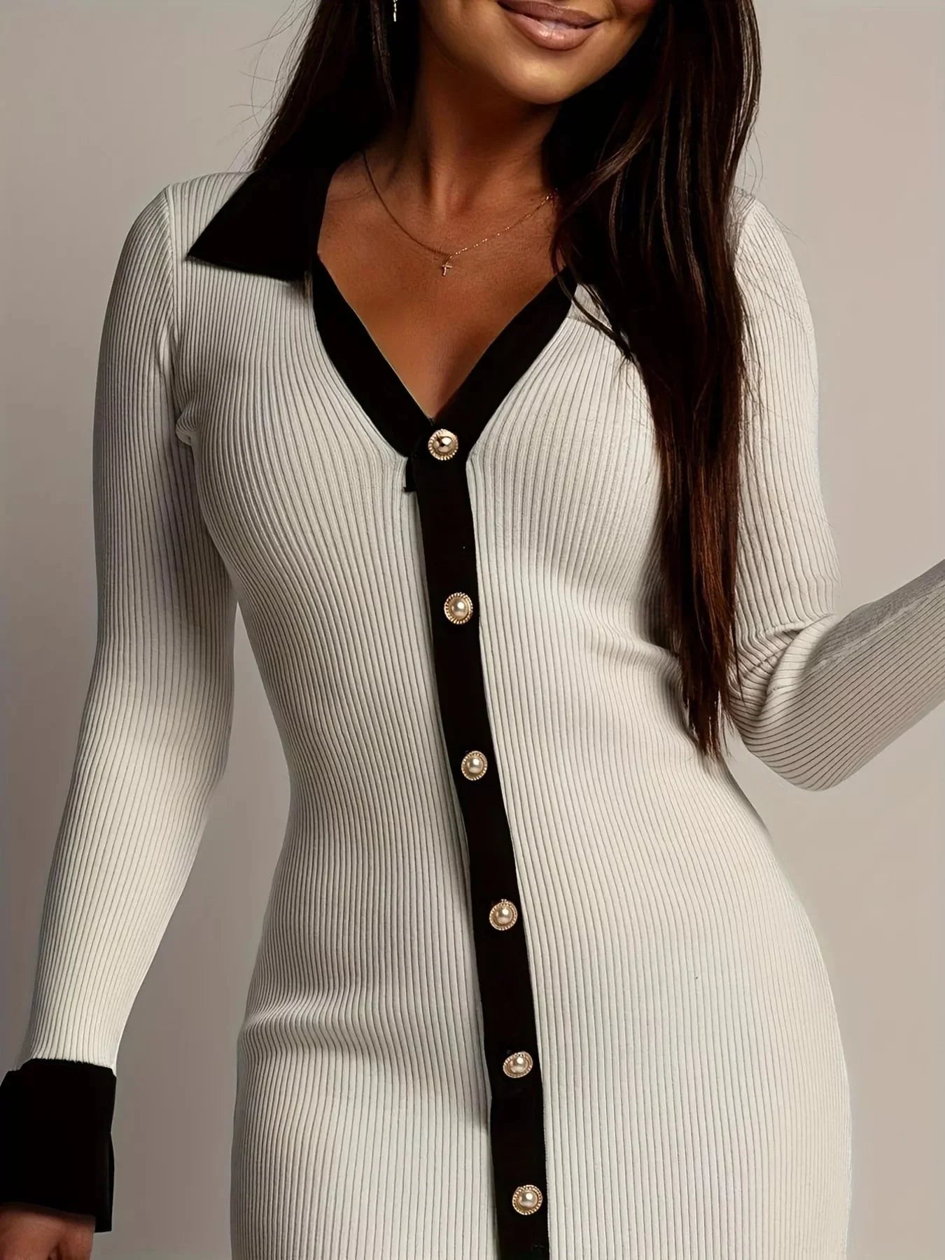 Sweet Angel Knit Contrast Trim Sweater Dress