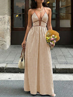 Striped Halter Neck Maxi Dress