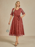 Sheer Sleeve V-Neck Floral Dress