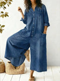 Women's Cozy And Casual Denim Jumpsuit With Large Front Pockets