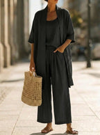 Women Linen-Blend Three-Piece Casual Set