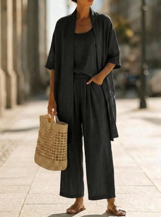 Women Linen-Blend Three-Piece Casual Set