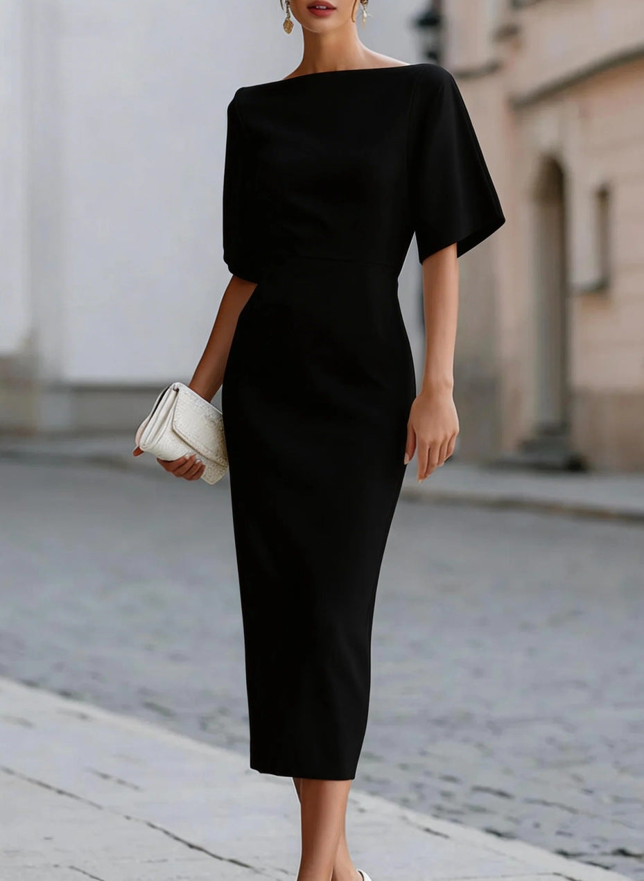 Briar Midi Dress with Bateau Neckline & Tailored Fit