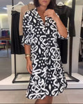 Aumora V-Neck Elegant Printed Dress