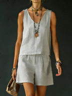Casual V-Neck Sleeveless Top & Shorts Set