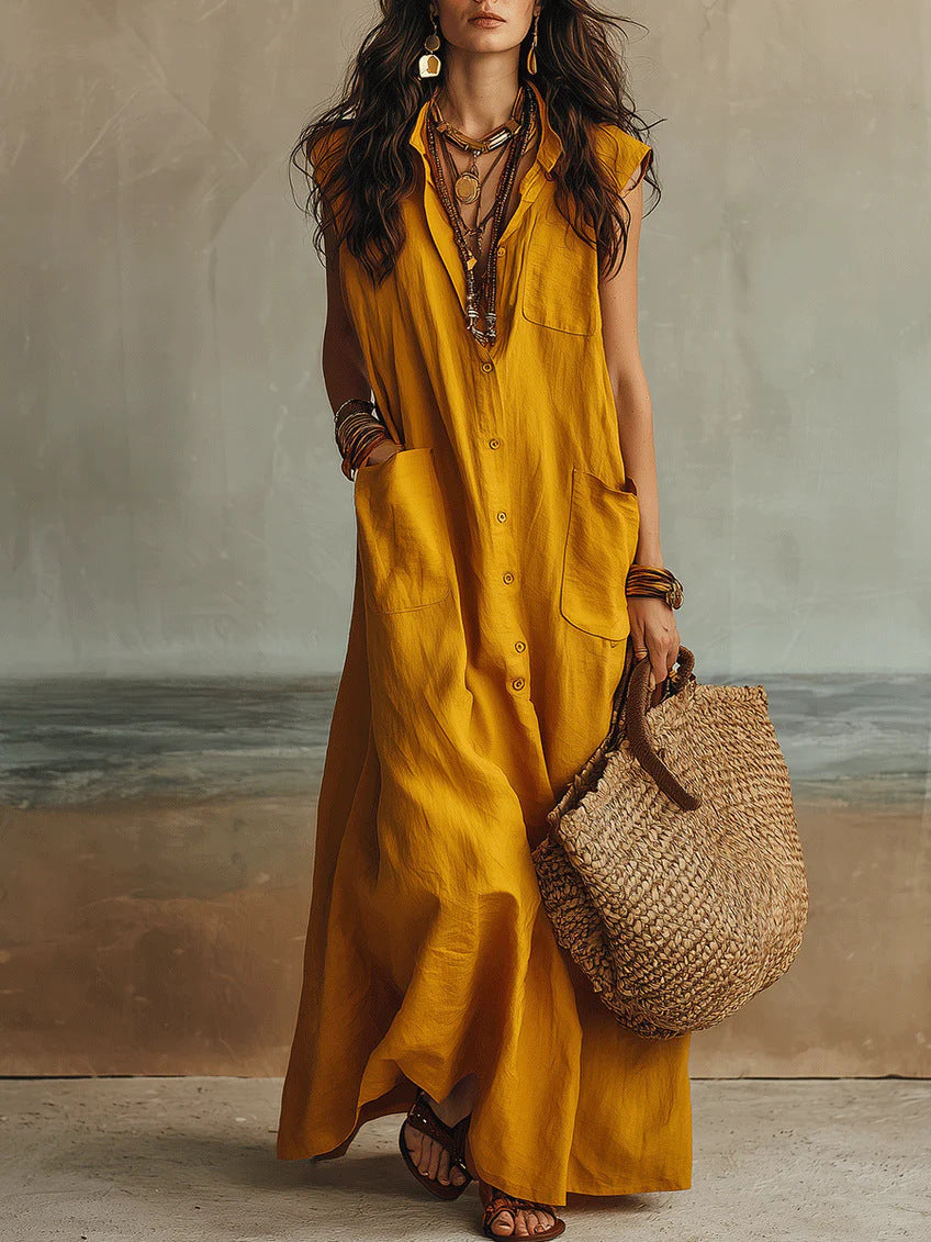 Temperament Commuting Off-Shoulder Bohemian Vacation Loose Shirt Dress