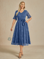 Sheer Sleeve V-Neck Floral Dress