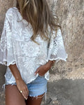 Aumora Butterfly Sleeve Round Neck Embroidered Blouse