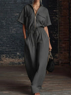Stand Collar Sleeveless Casual Loose Cotton And Linen Jumpsuit