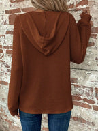 Waffle Knit Button Detail Hoodie