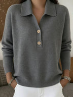 Knitted Lapel Half Placket Button Loose Casual Sweater