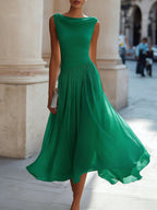 Women's Solid Color Round Neck Sleeveless Casual Loose A-line Dress