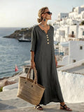 Casual Linen Blend V-Neck Maxi Dress