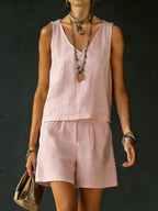 Casual V-Neck Sleeveless Top & Shorts Set