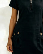 Zipper Pocket Cotton Linen Dress