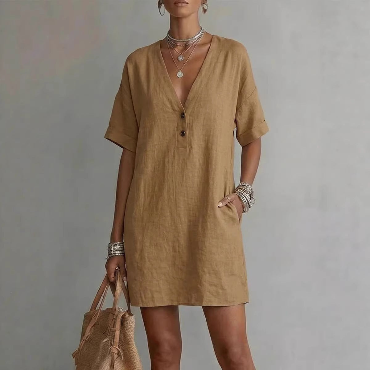 Summer V-Neck Loose Casual Independent New Fashion Dress