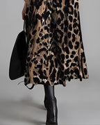 Crew Neck Leopard Full Skirt Dress