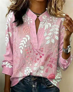 Women'S Floral Print Notch Collar Long Sleeve Blouse