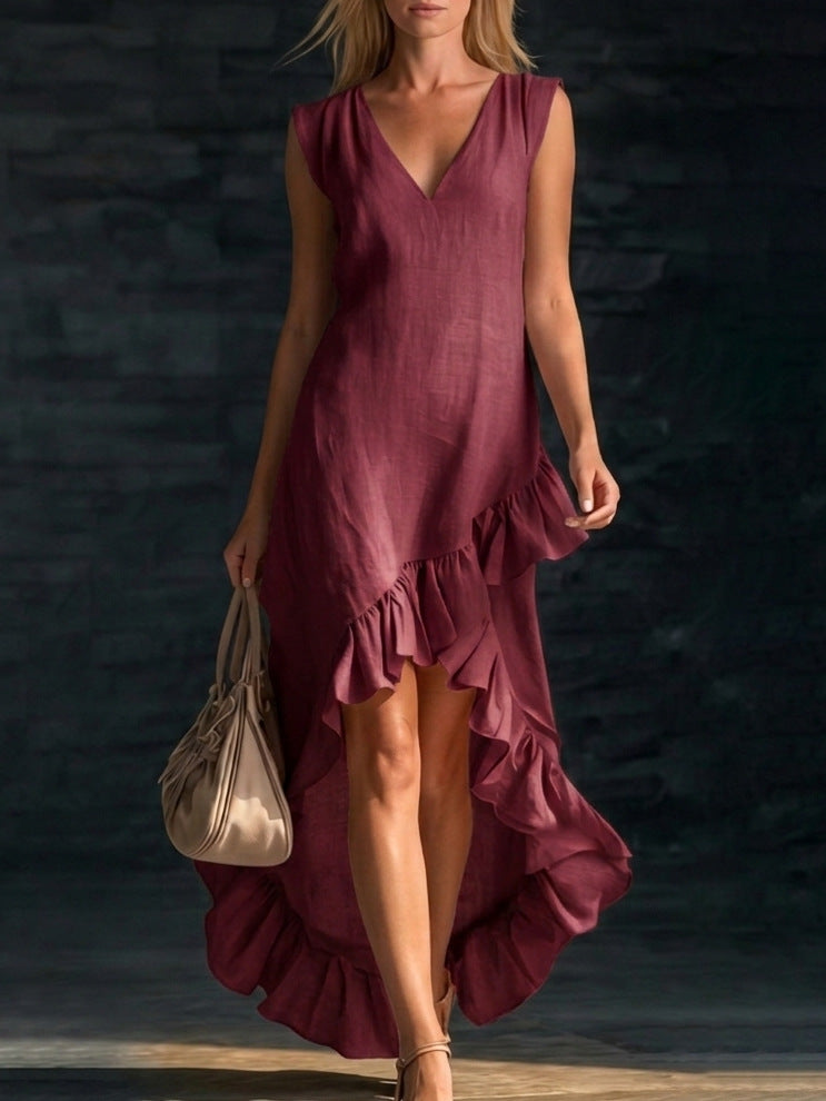 Romantic V-Neck Ruffle Dress