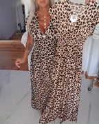 Elegant Leopard Print V-Neck Dress