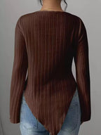 Cowl Neck Ribbed Knit Top
