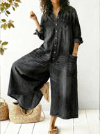 Women's Cozy And Casual Denim Jumpsuit With Large Front Pockets