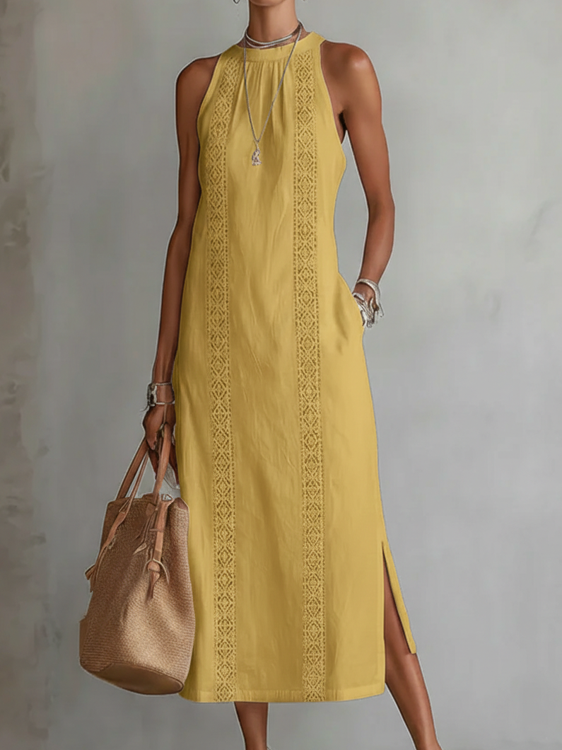 🌿 Retro Cozy Lace Minimalist Linen Dress
