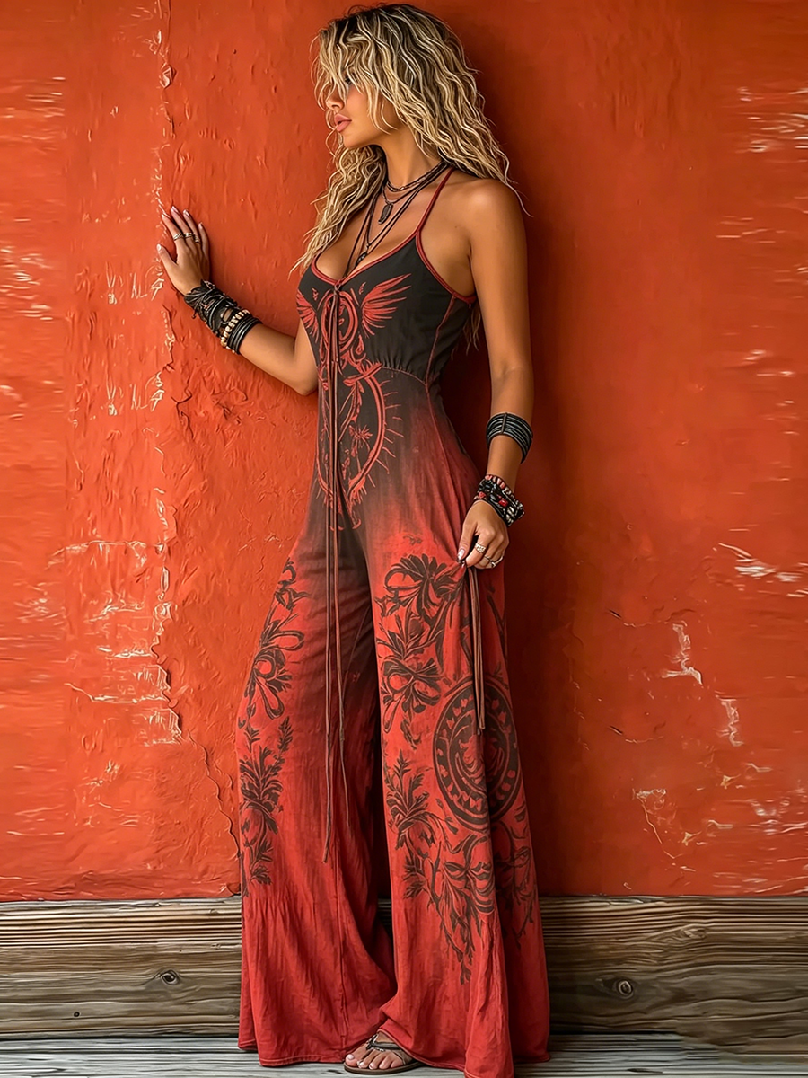 Bohemian-style Strappy Stretchy Jumpsuit