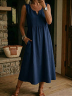 Women's V-neck Sleeveless Cotton-linen Dress