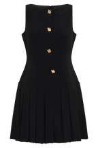 Sleeveless Pleated Mini Dress - Black